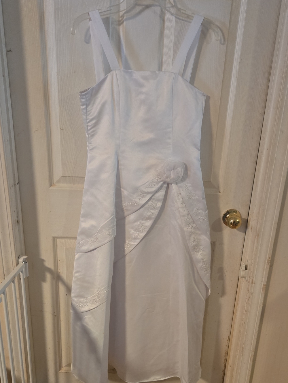 Childrens Concepts White Strappy Satin Occasion Dress with Rosette Detail